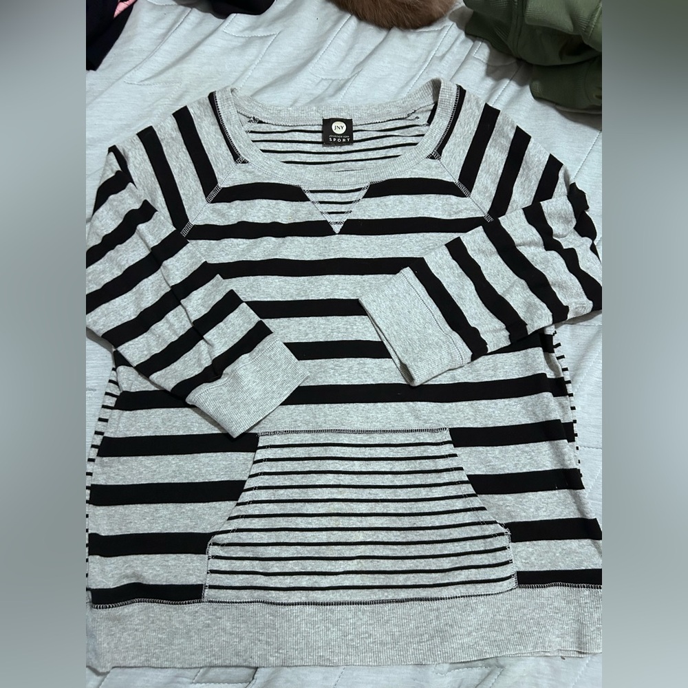 Jones New York Black and Gray Striped Sweatshirt